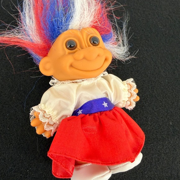 VTG 1992 Russ Troll Doll Around the World USA Red White Blue Hair Outfit Shoes - Picture 2 of 7